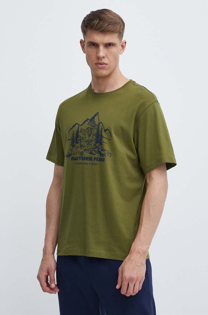 Bombažna kratka majica The North Face zelena NF0A87DXPIB1