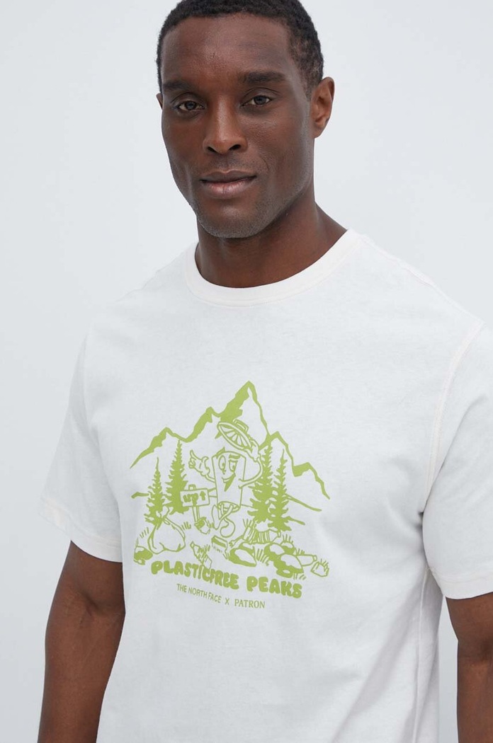 Bavlnené tričko The North Face Patron Plasticfree Peaks béžová NF0A87DXQLI1