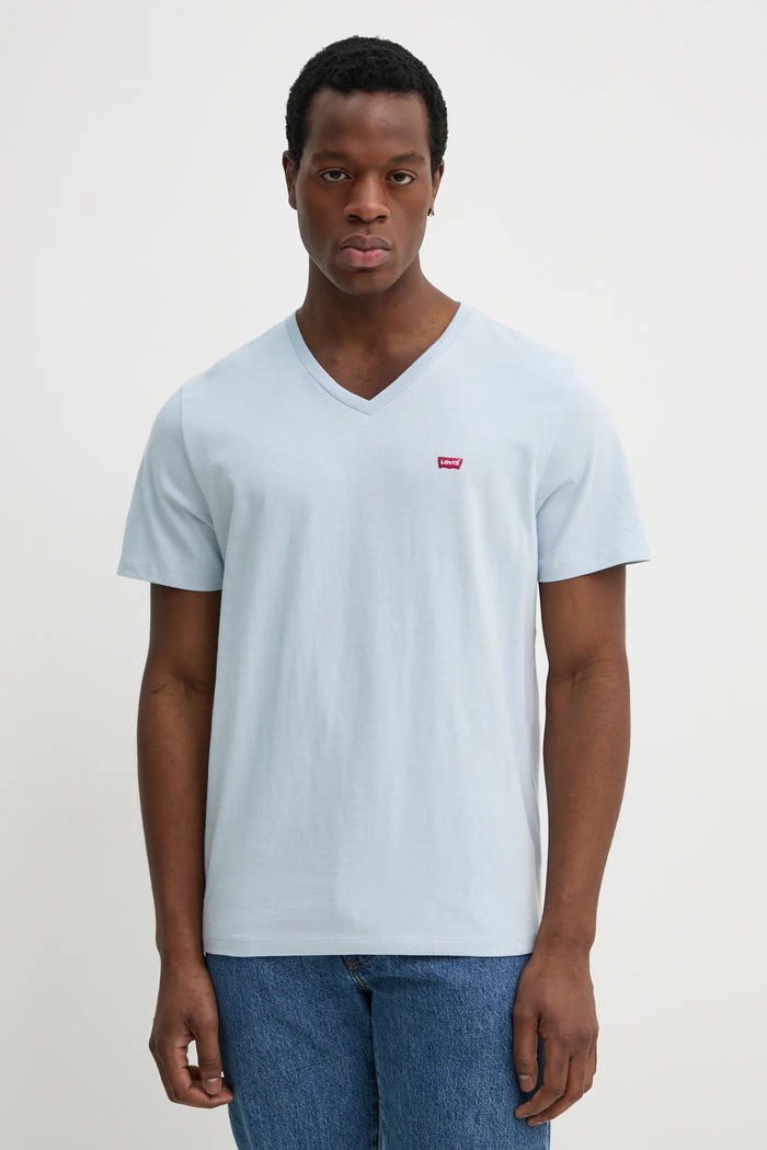 Bavlněné tričko Levi's hladký modrá 85641