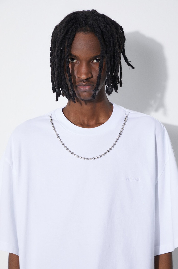 Bombažna kratka majica AMBUSH Ballchain BMAA001S24JER0010101 bela
