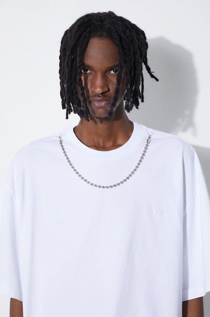 Bombažna kratka majica AMBUSH Ballchain BMAA001S24JER0010101 bela