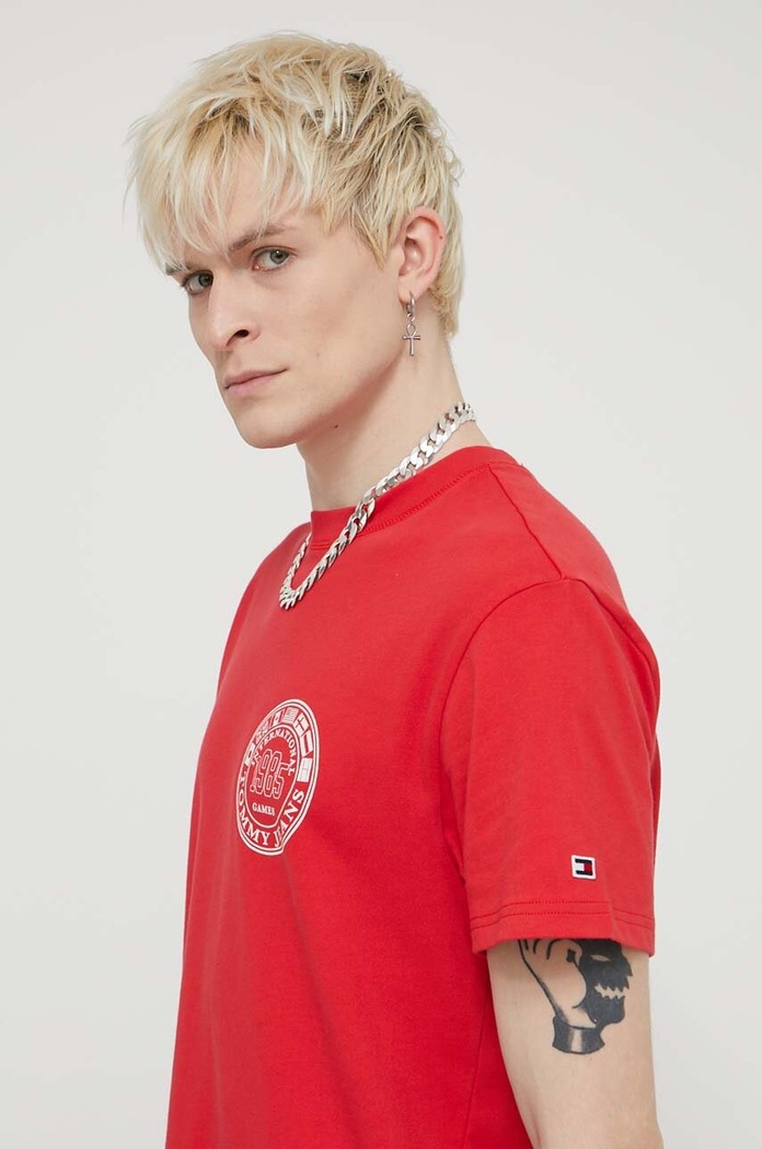 Tricou din bumbac Archive Games Tommy Jeans DM0DM19545 rosu