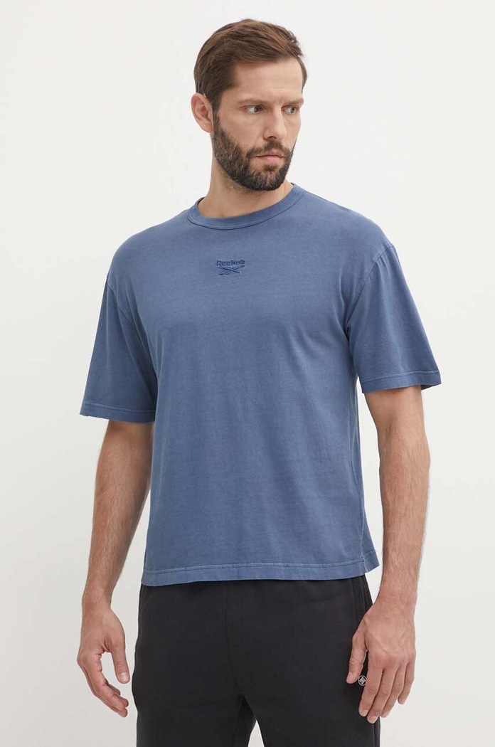 Bavlnené tričko Reebok jednofarebný modrá 100075632