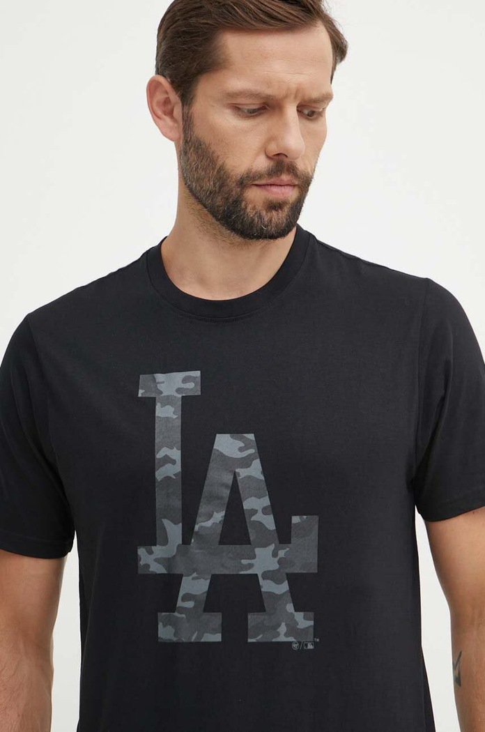 Памучна тениска 47 brand MLB Los Angeles Dodgers стандартна черен BB012TEMECH608510JK