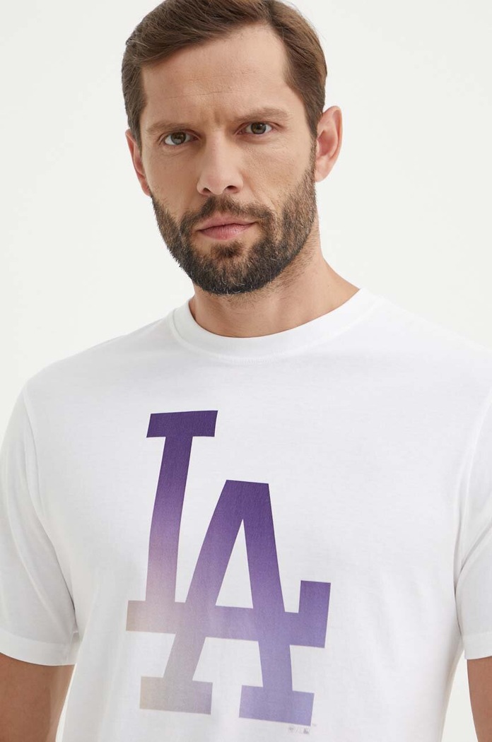 Βαμβακερό μπλουζάκι 47 brand MLB Los Angeles Dodgers BB012TEMECH618800WW λευκό SS24