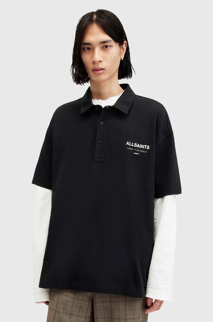Bavlnené polo tričko AllSaints UNDERGROUND SS POLO M047PA čierna