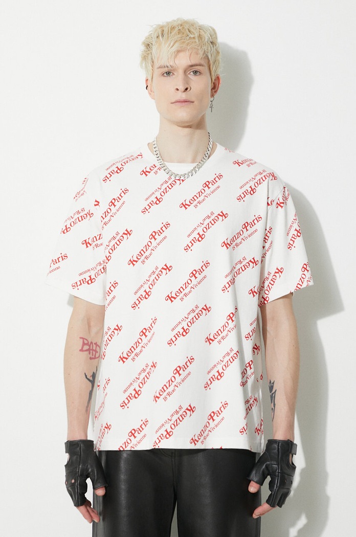 Bavlněné tričko Kenzo kulatý bílá FE58TS0044SY.02
