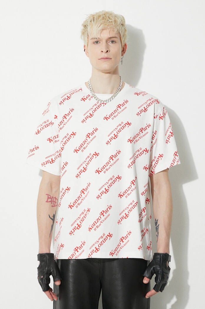 Bavlněné tričko Kenzo kulatý bílá FE58TS0044SY.02