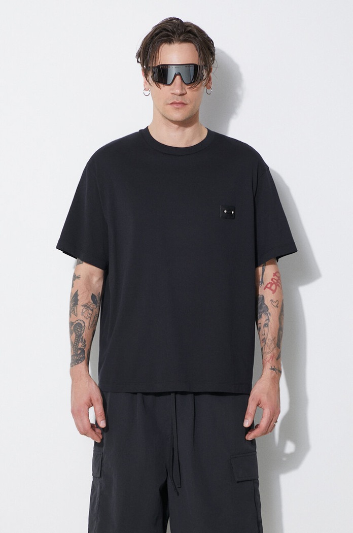 Βαμβακερό μπλουζάκι Neil Barrett Slim Dropped Shoulder Pierced Nipple κανονικό μαύρο MY70144A.Y518.001N