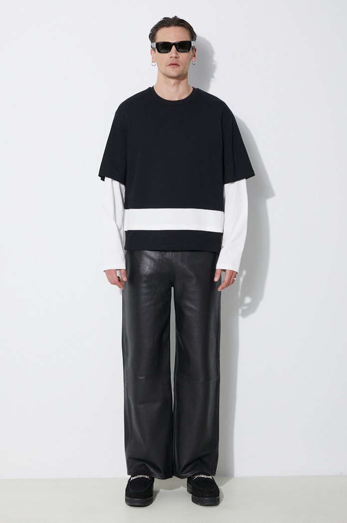 Neil Barrett longsleeve din bumbac Triple Layer Ready-Style Crew Neck MY70275A.Y552.118N negru SS24