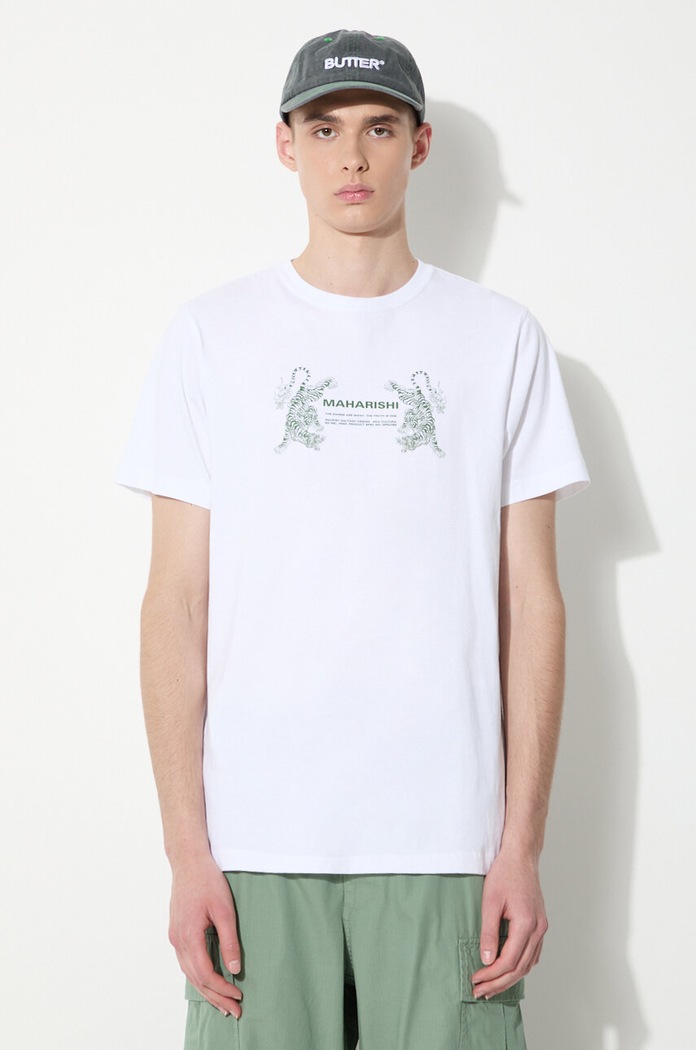 Bavlněné tričko Maharishi Double Tigers Miltype potisk bílá 1305.WHITE