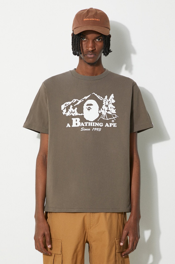 A Bathing Ape cotton t-shirt Bape Camp Tee cotton brown 1J80110046
