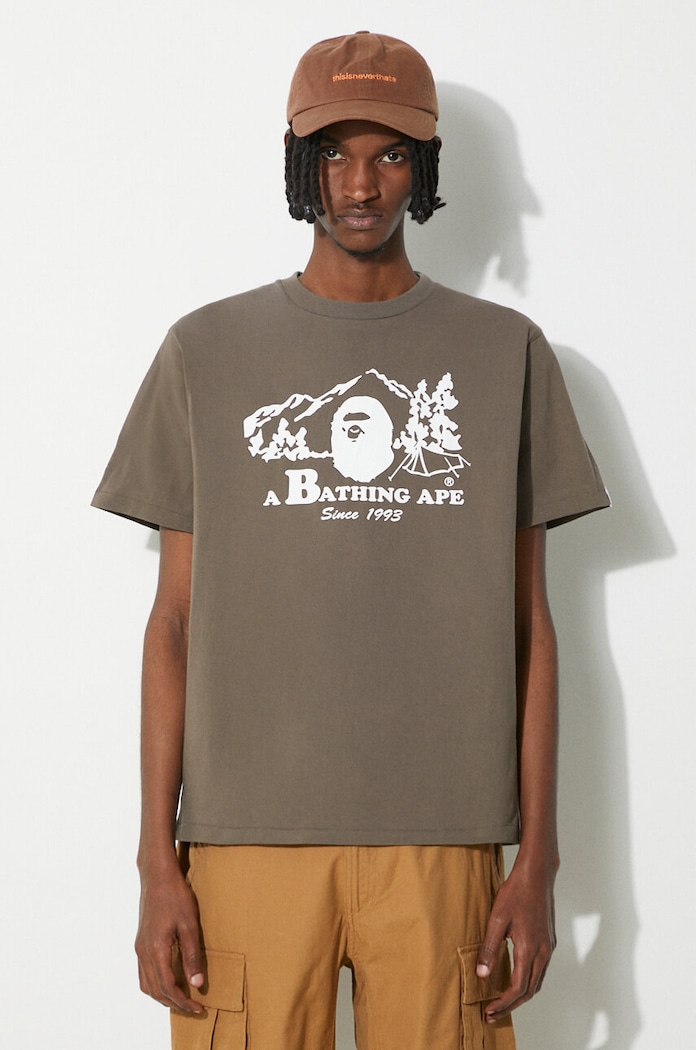 A Bathing Ape cotton t-shirt Bape Camp Tee cotton brown 1J80110046