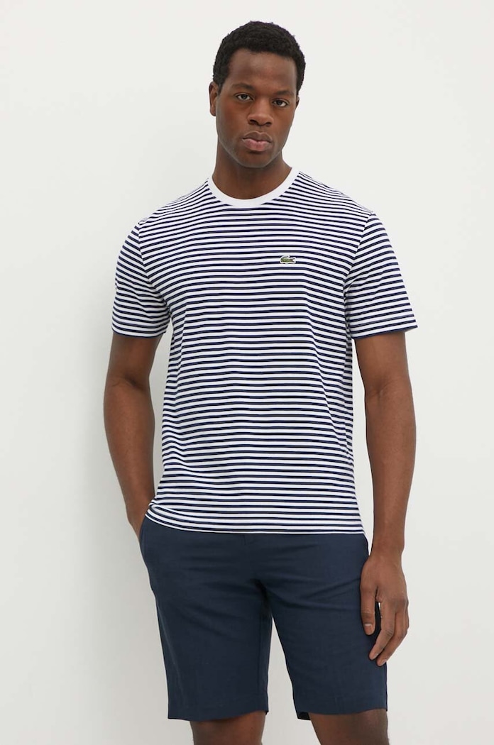 Lacoste t-shirt bawełniany wzorzyste granatowy TH9749