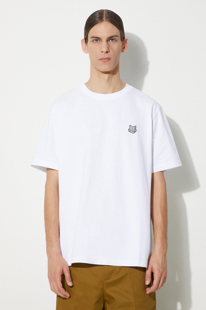 Βαμβακερό μπλουζάκι Maison Kitsuné Bold Fox Head Patch Comfort Tee Shirt κανονικό λευκό MM00108KJ0118