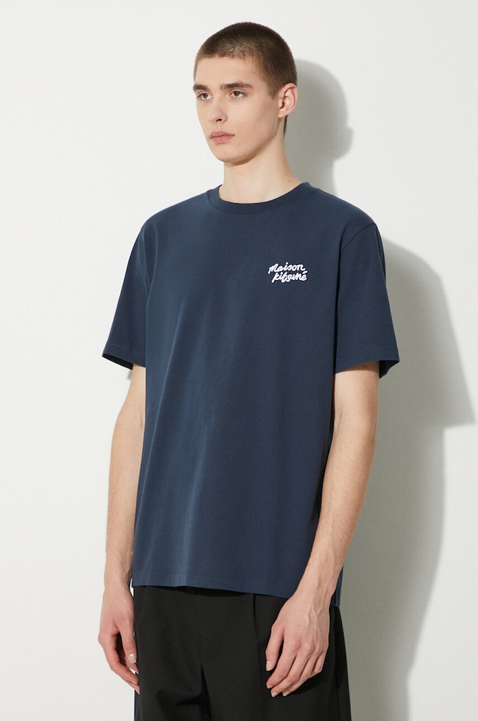 Хлопковая футболка Maison Kitsuné Handwriting Comfort Tee Shirt тёмно-синий MM00126KJ0118