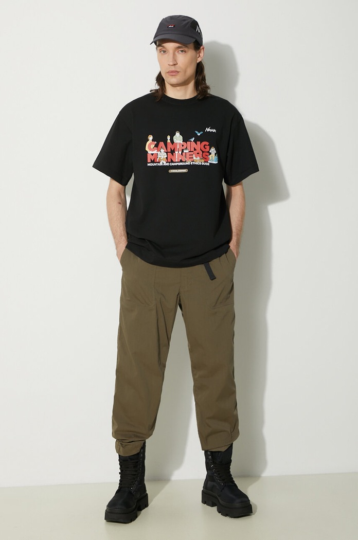 Nanga t-shirt Eco Hybrid Camping Manners Soap Bubbles Tee NW2411.1G801.A black SS24
