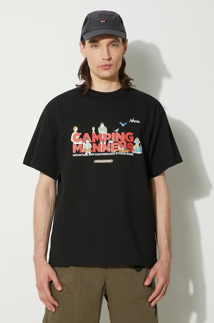 Clothing Nanga t-shirt Eco Hybrid Camping Manners Soap Bubbles Tee NW2411.1G801.A black