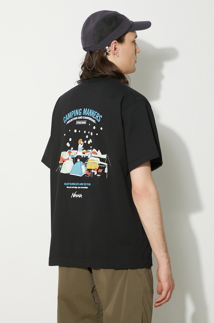 Nanga t-shirt Eco Hybrid Camping Manners Soap Bubbles Tee black NW2411.1G801.A
