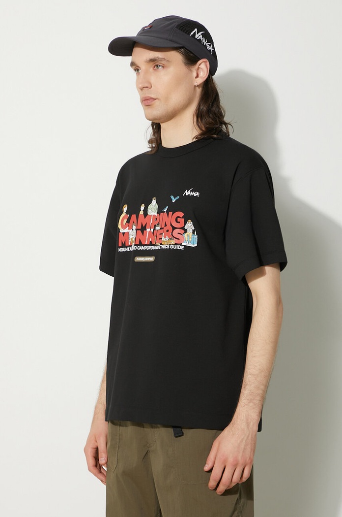 Nanga t-shirt Eco Hybrid Camping Manners Soap Bubbles Tee NW2411.1G801.A black