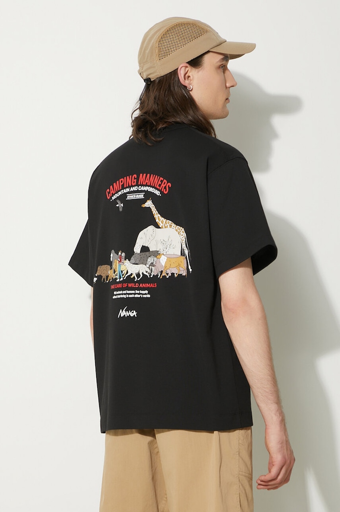 Ρούχα Μπλουζάκι Nanga Eco Hybrid Camping Manners Wild Animals Tee NW2411.1G800.A μαύρο