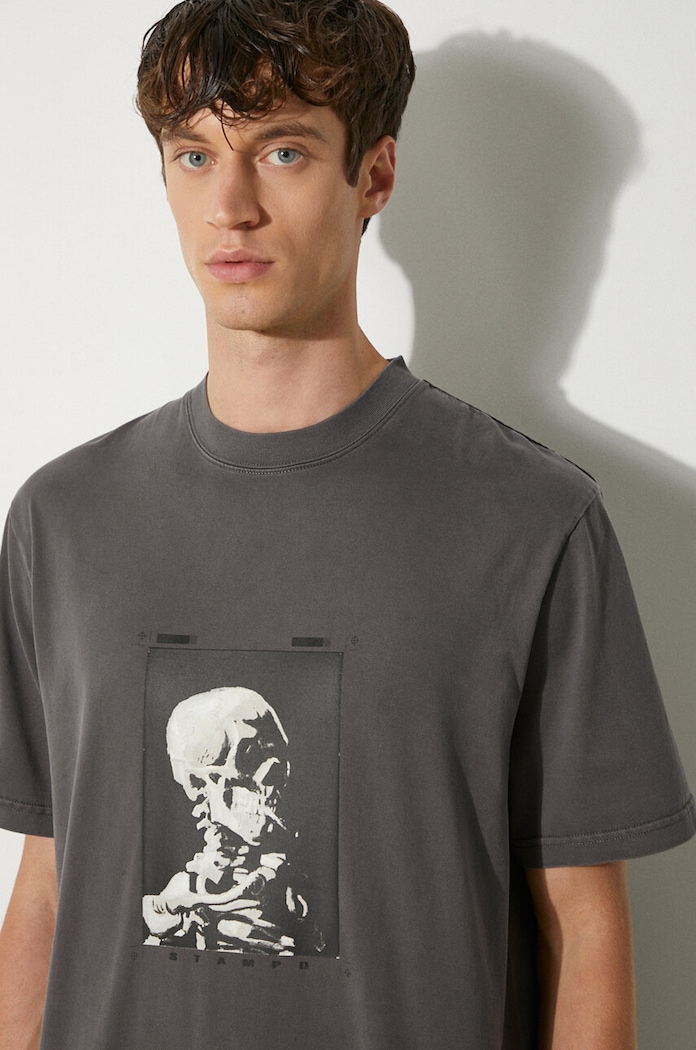STAMPD cotton t-shirt Skeleton Garment Dye Relaxed Tee V2 SLA.M3247TE.DKG gray