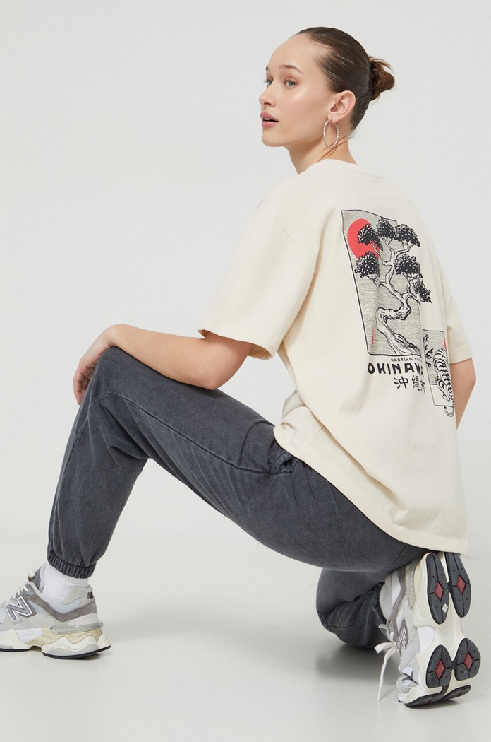 Kaotiko t-shirt bawełniany nadruk beżowy AL040.01S.G002