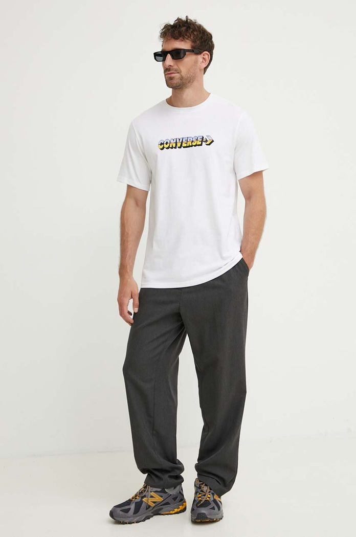 T-shirt bawełniany Converse 10026416.A02 biały