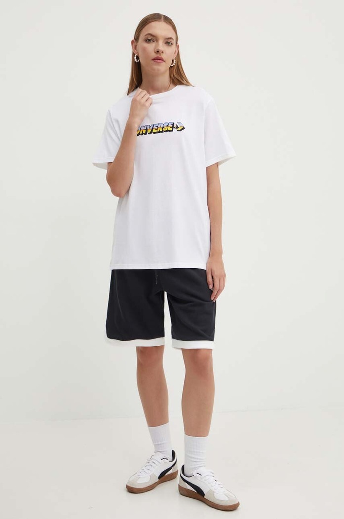 T-shirt bawełniany Converse biały 10026416.A02