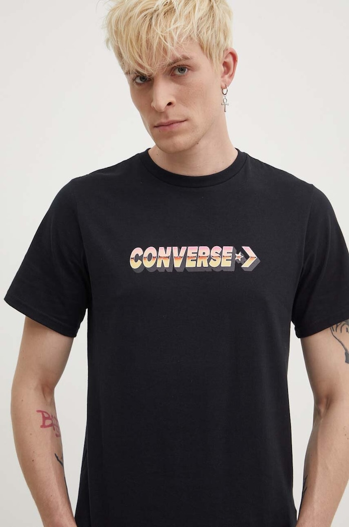 Βαμβακερό μπλουζάκι Converse 10026416.A01 μαύρο SS24