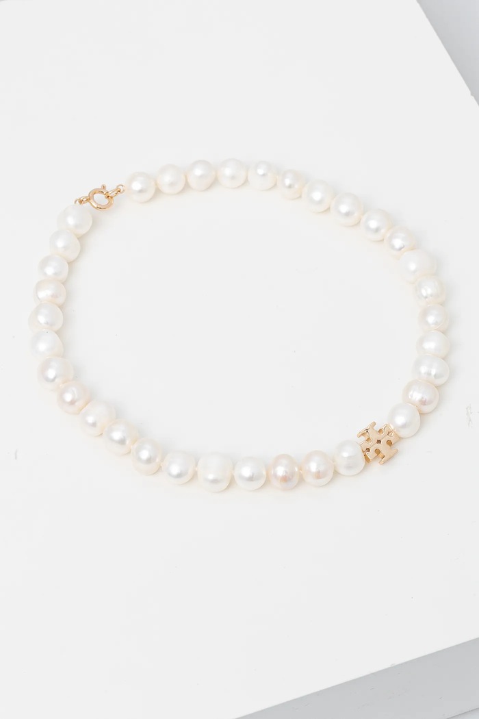 Pozlacený náhrdelník Tory Burch Kira bílá 157964.137