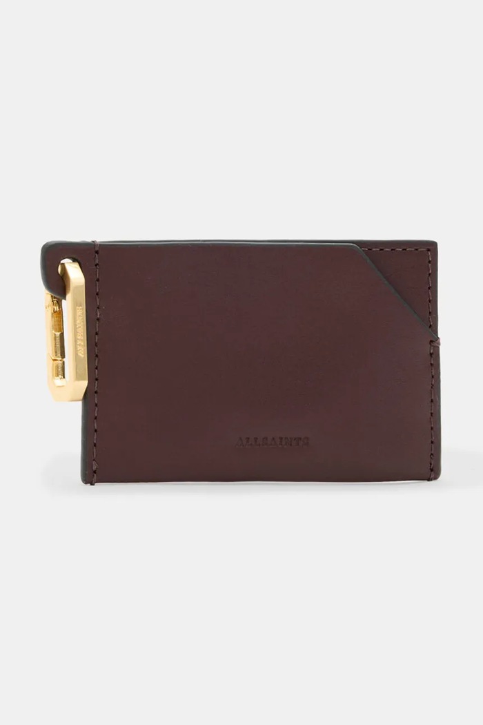 Kožni etui za kartice AllSaints HEX CARDHOLDER W398XB bordo SS25