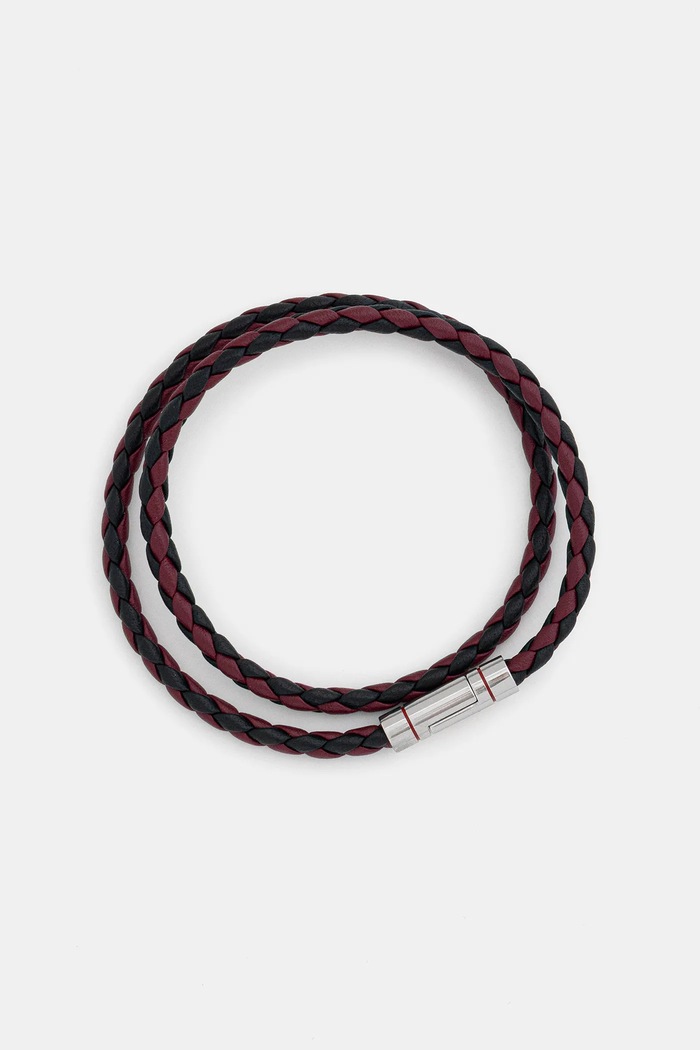 HUGO Brățară de piele E-DOUBLEBRAID2-BRA burgundia 50532309