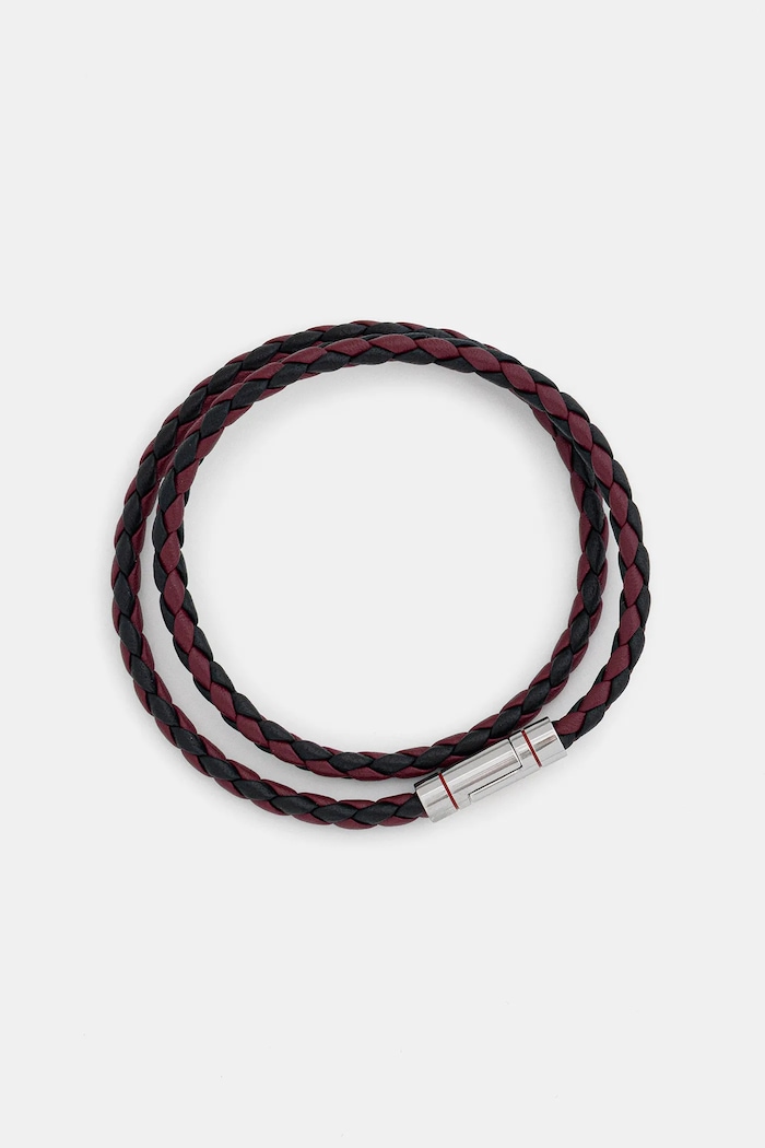 HUGO Brățară de piele E-DOUBLEBRAID2-BRA burgundia 50532309
