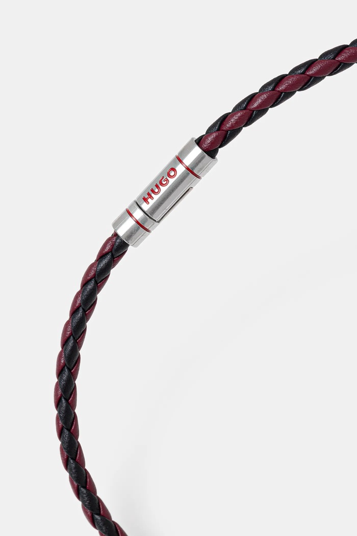 HUGO Brățară de piele E-DOUBLEBRAID2-BRA 50532309 burgundia AW25