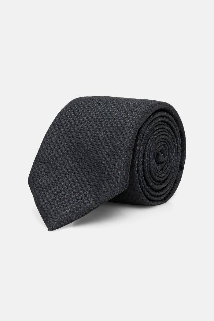 Kravata s příměsí hedvábí BOSS námořnická modř 50538975