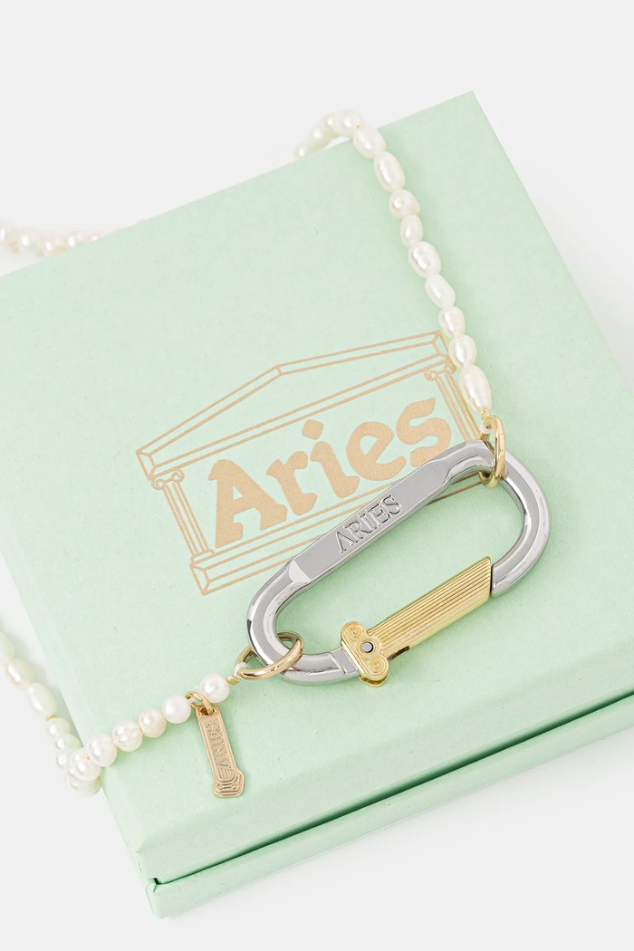 Аксесуари Ланцюжок Aries Mini Carabiner Pearl Necklace AR9026703 бежевий