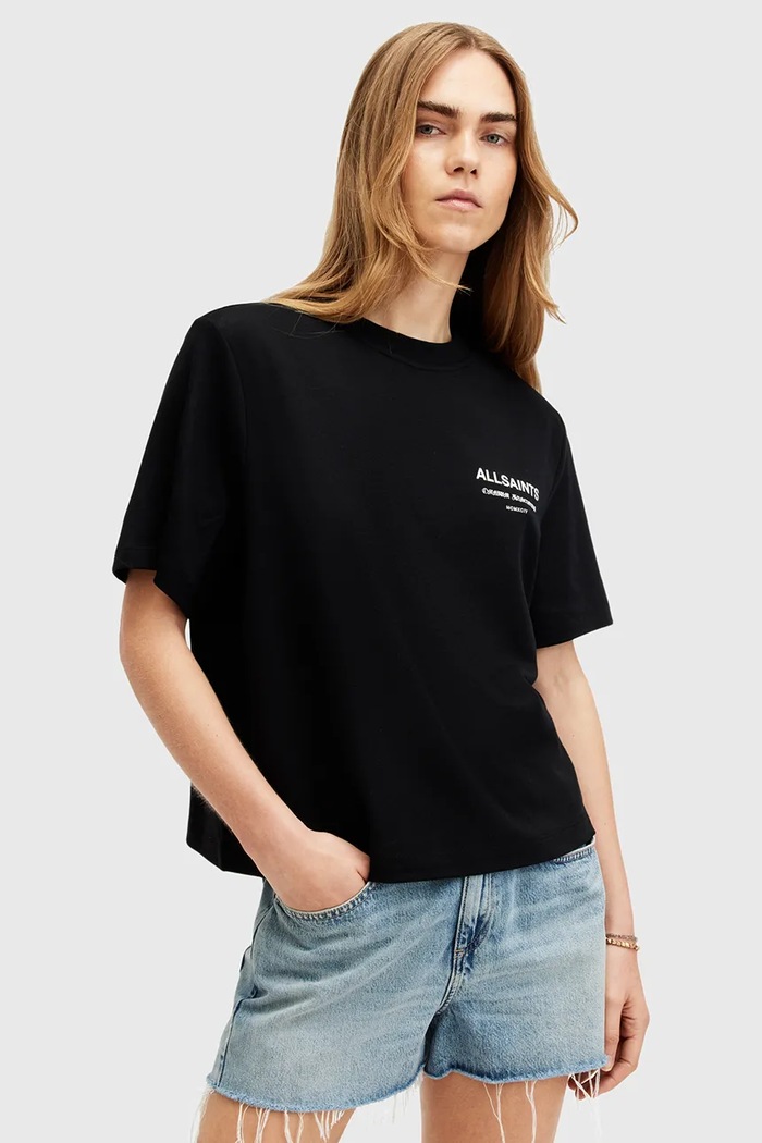 Памучна тениска AllSaints OMNIUM LISA стандартна черен W137JB