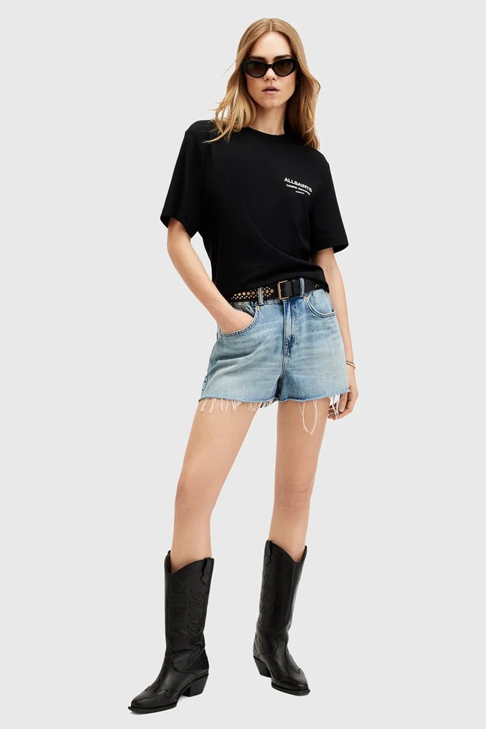 Памучна тениска AllSaints OMNIUM LISA W137JB черен