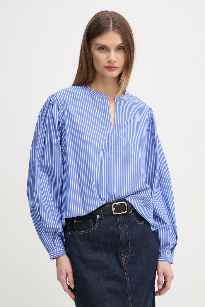 Tommy Hilfiger blúz pamutból hosszú kék WW0WW44059