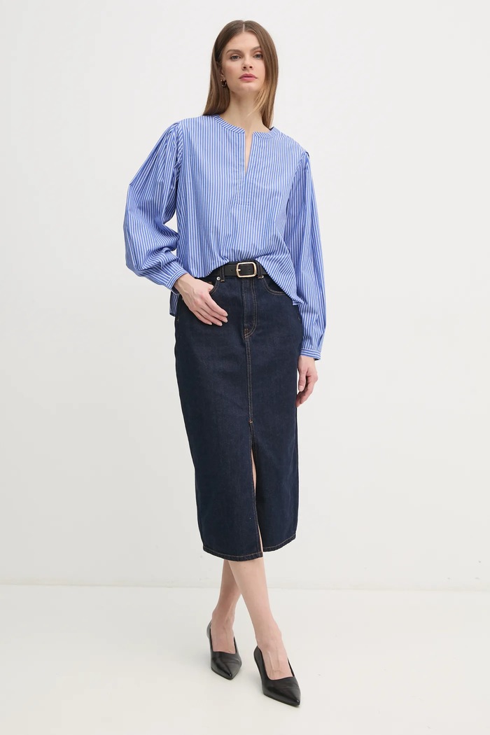 Tommy Hilfiger blúz pamutból WW0WW44059 kék SS25
