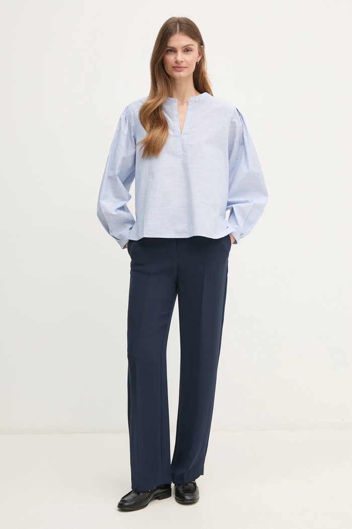 Bavlněná halenka Tommy Hilfiger WW0WW45319 modrá SS25