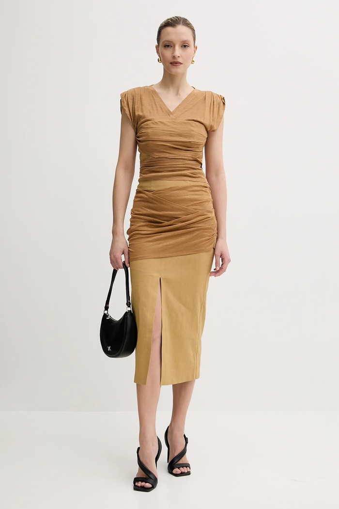 Lněná halenka Pinko 104985.A2GF béžová SS25