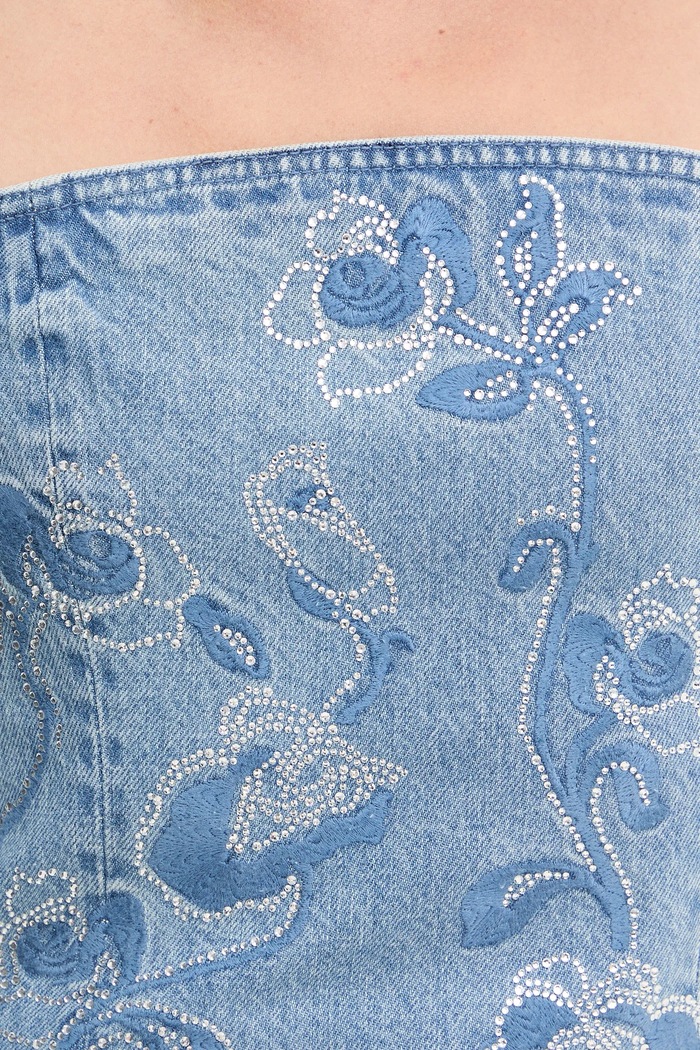 Rotate top jeansowy 1134571603 niebieski