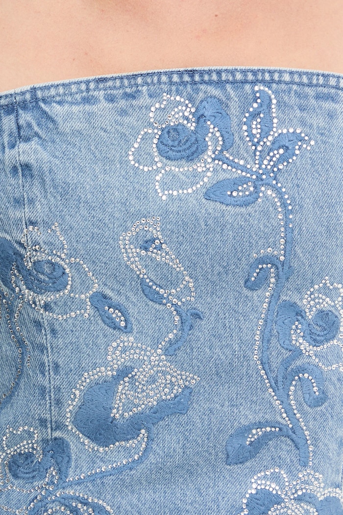 Rotate top jeansowy 1134571603 niebieski