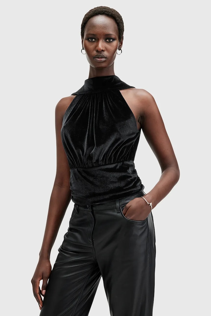 Velurová halenka AllSaints BELLATRIX slim černá W119PB