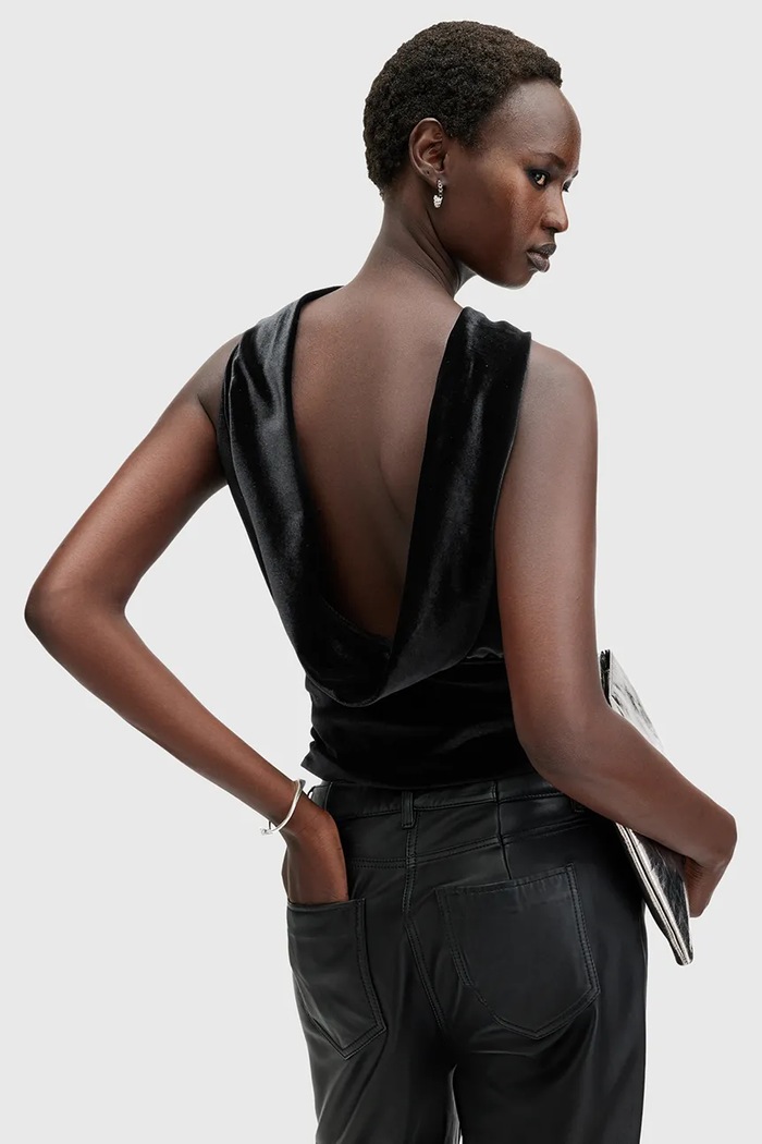 Velurová halenka AllSaints BELLATRIX W119PB černá