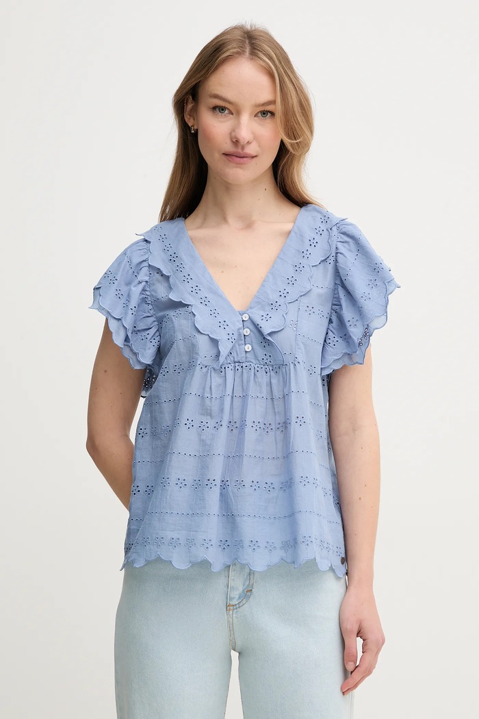 Pepe Jeans bluză din bumbac DAME fixat albastru PL305023