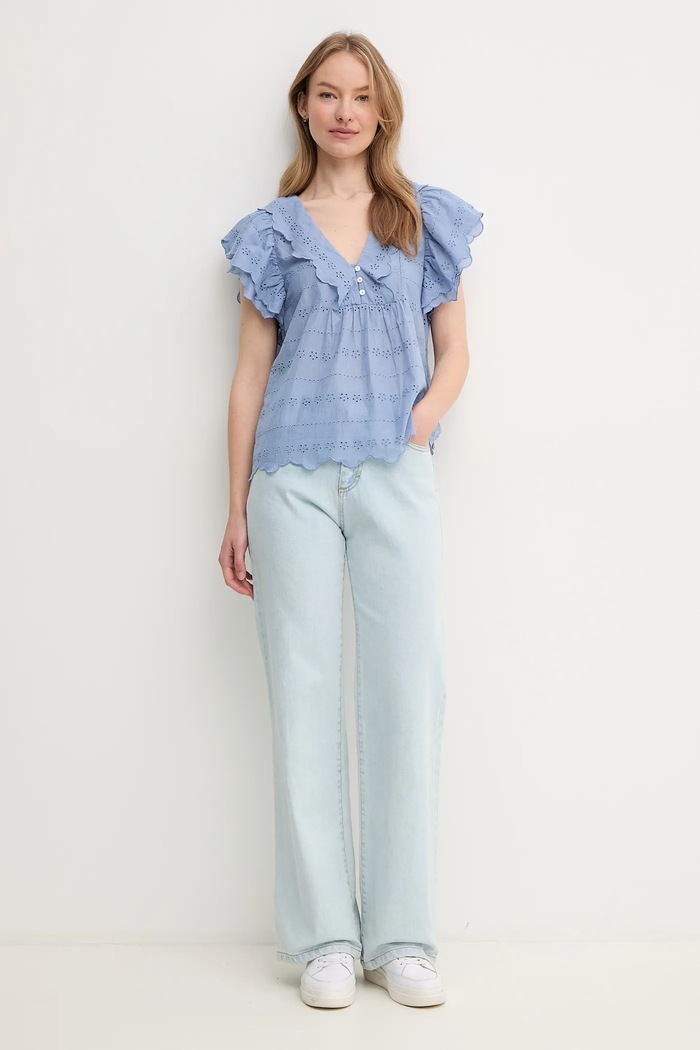 Pepe Jeans bluză din bumbac DAME PL305023 albastru SS25