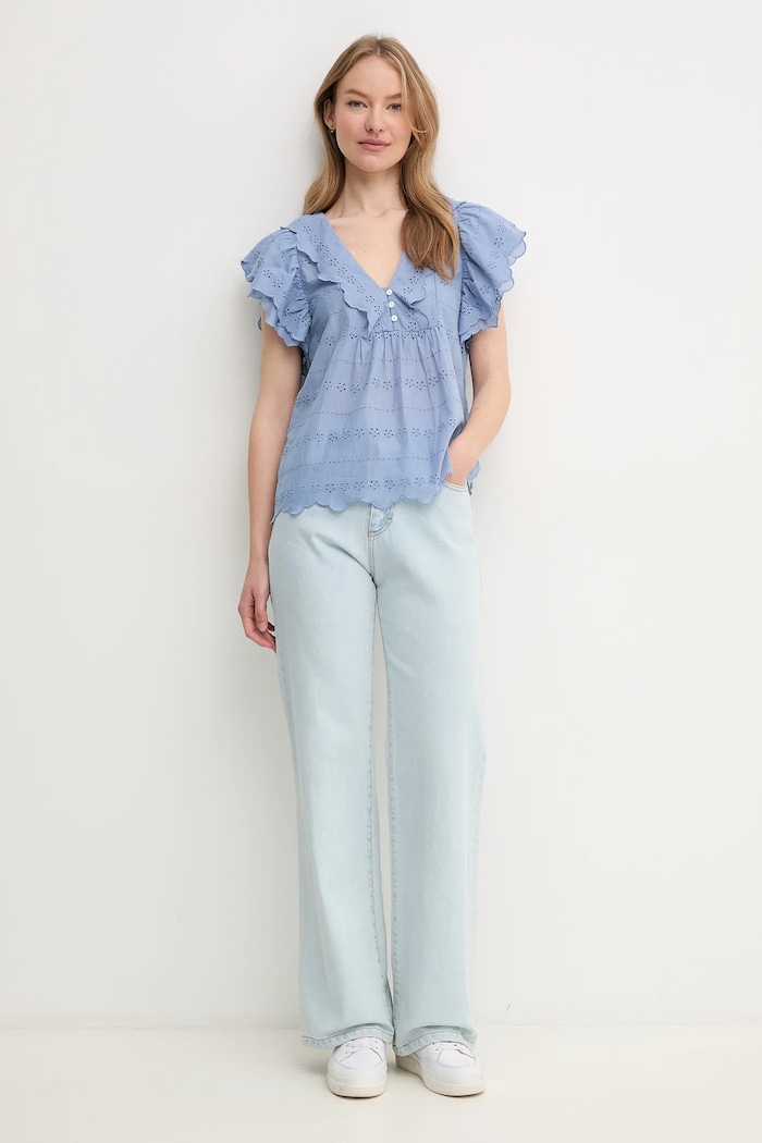 Pepe Jeans bluză din bumbac DAME PL305023 albastru SS25